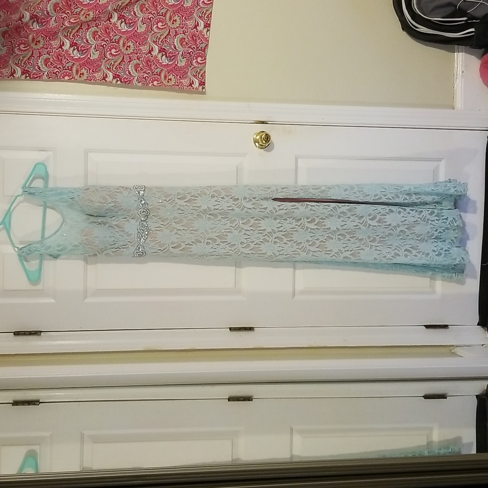 Macy's formal blue laced dress